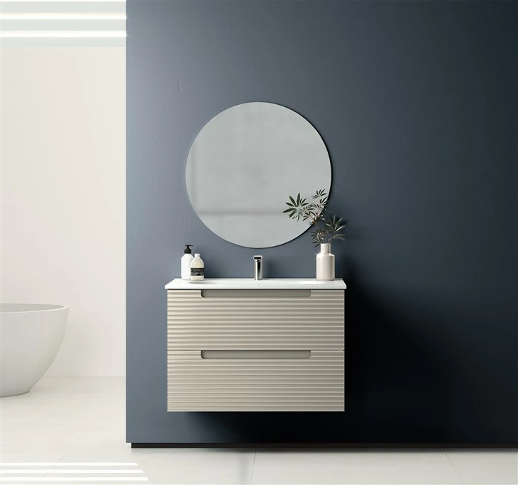 Modern Grooved Bathroom Cabinet Laminated Film