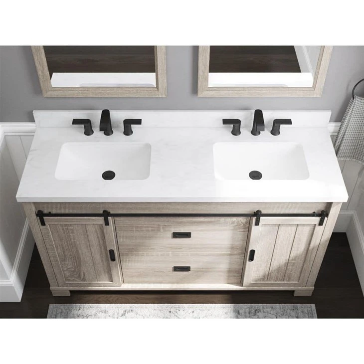 H Barn Door Bath Vanity in Weathered Gray