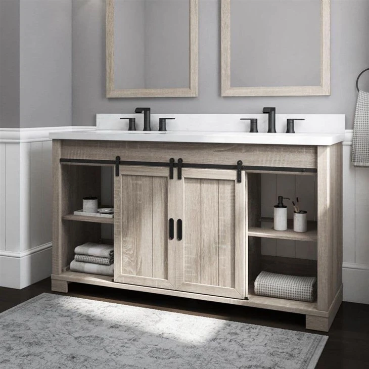 H Barn Door Bath Vanity in Weathered Gray