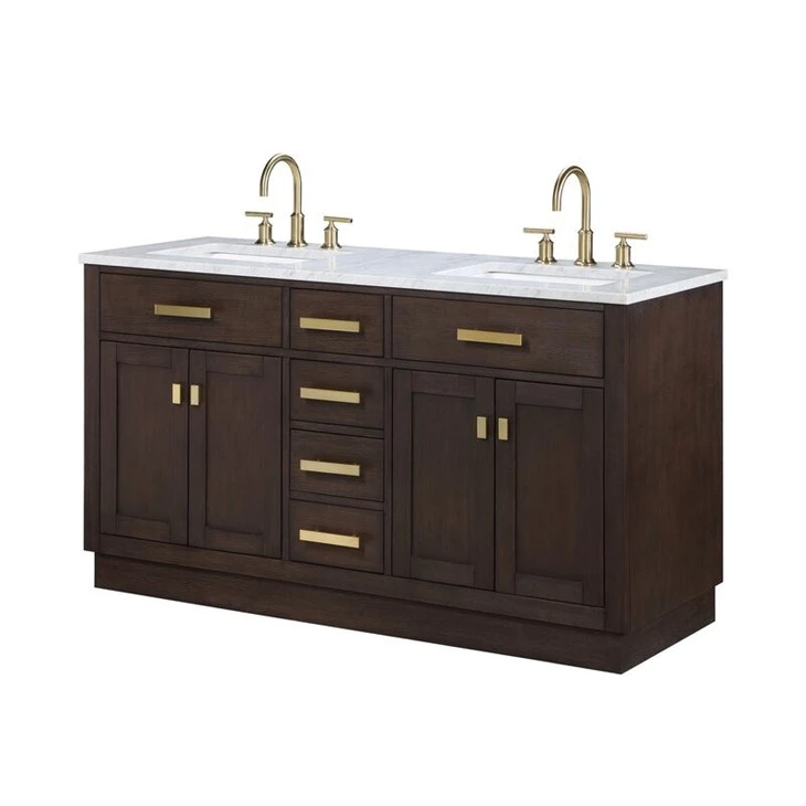 Brown Double Sink Bathroom Vanity With Marble Top